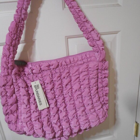 NEW NO BOUNDARIES OVERSIZED HOBO STYLE BAG SHOULDER PURSE ROSY LILAC QUILTED π - Picture 7 of 9